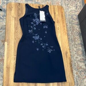 NWT VINTAGE DEADSTOCK Laundry Floral Embroidered Dress Navy Sleeveless 2